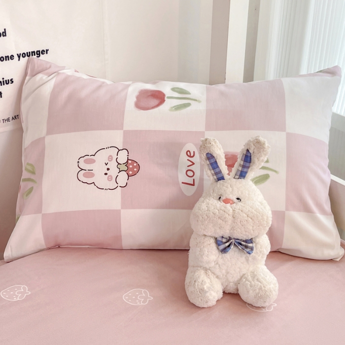 91家纺网 家纺一手货源 找家纺 昔可 2022新款开学季全棉卡通印花学生三件套 粉格兔