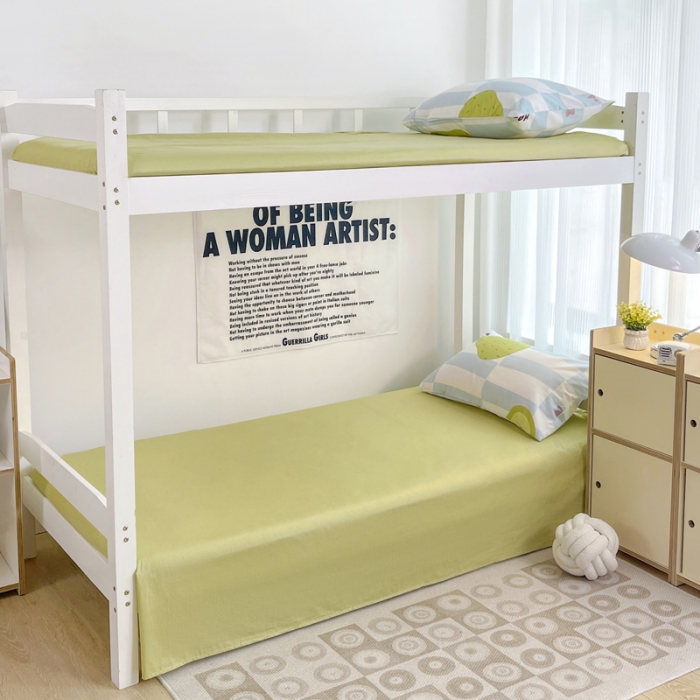 91家纺网 家纺一手货源 找家纺 昔可 2022新款开学季全棉卡通印花学生三件套 蓝棋盘绿果