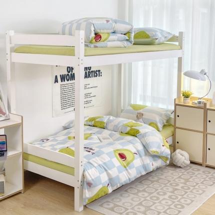 昔可 2022新款开学季全棉卡通印花学生三件套 蓝棋盘绿果