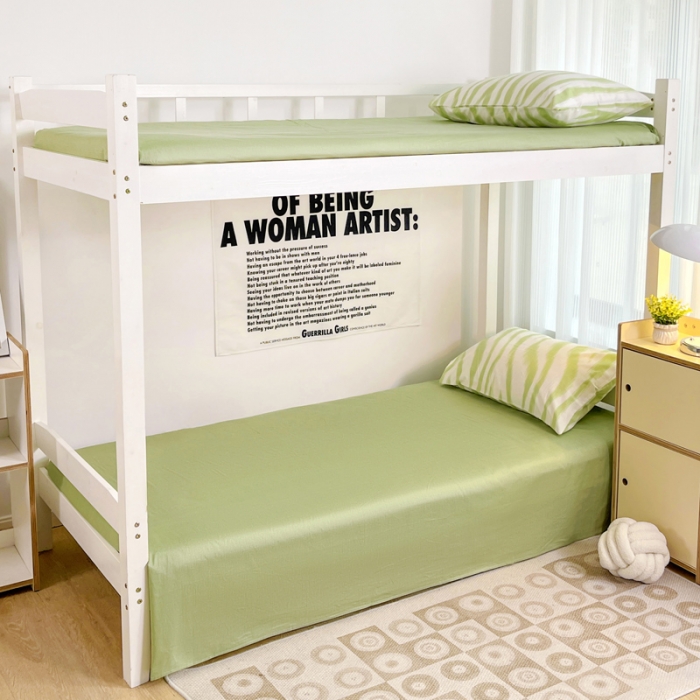 91家纺网 家纺一手货源 找家纺 昔可 2022新款开学季全棉卡通印花学生三件套 奶油绿豹纹