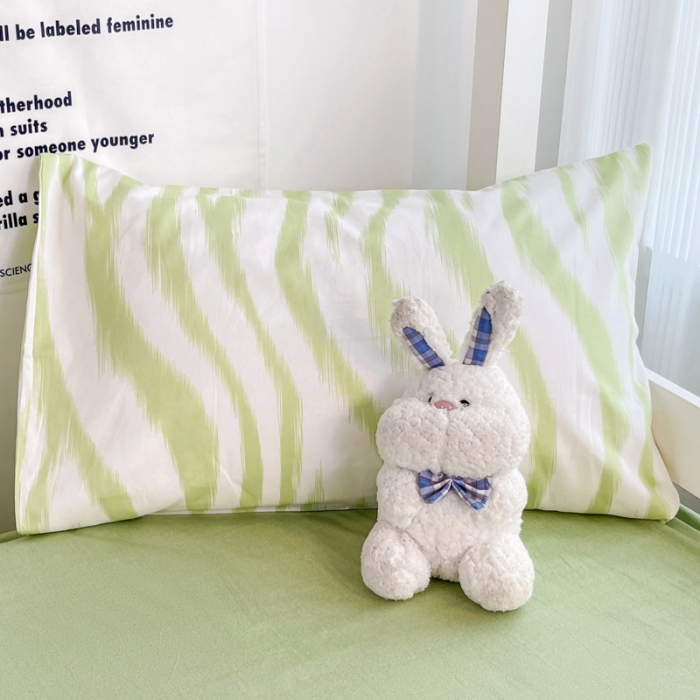 91家纺网 家纺一手货源 找家纺 昔可 2022新款开学季全棉卡通印花学生三件套 奶油绿豹纹