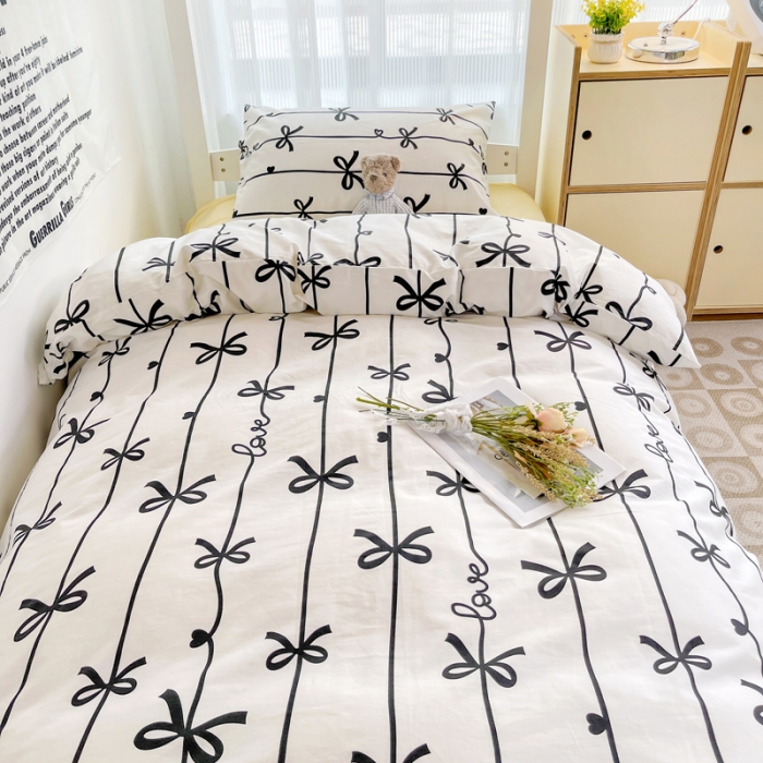 91家纺网 家纺一手货源 找家纺 昔可 2022新款开学季全棉卡通印花学生三件套 丝带蝴蝶结