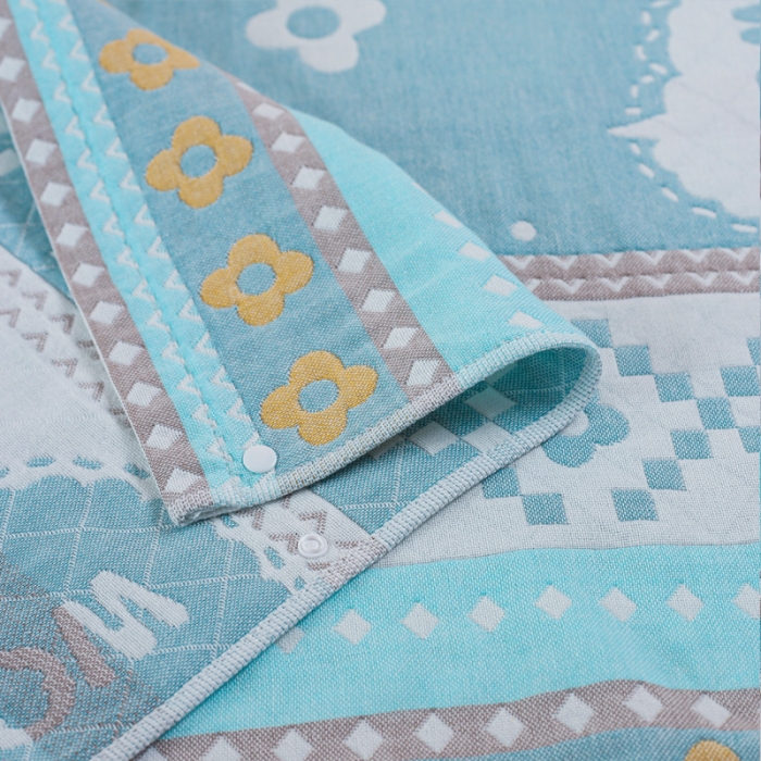 91家纺网 家纺一手货源 找家纺 朴尔2022新款防滑半包按扣固定式全棉四层纱布枕巾（一对装） 两只小熊兰