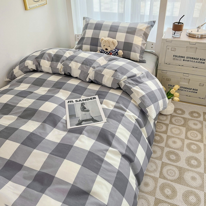 91家纺网 家纺一手货源 找家纺 昔可 2022新款开学季全棉卡通印花学生三件套 加州灰格