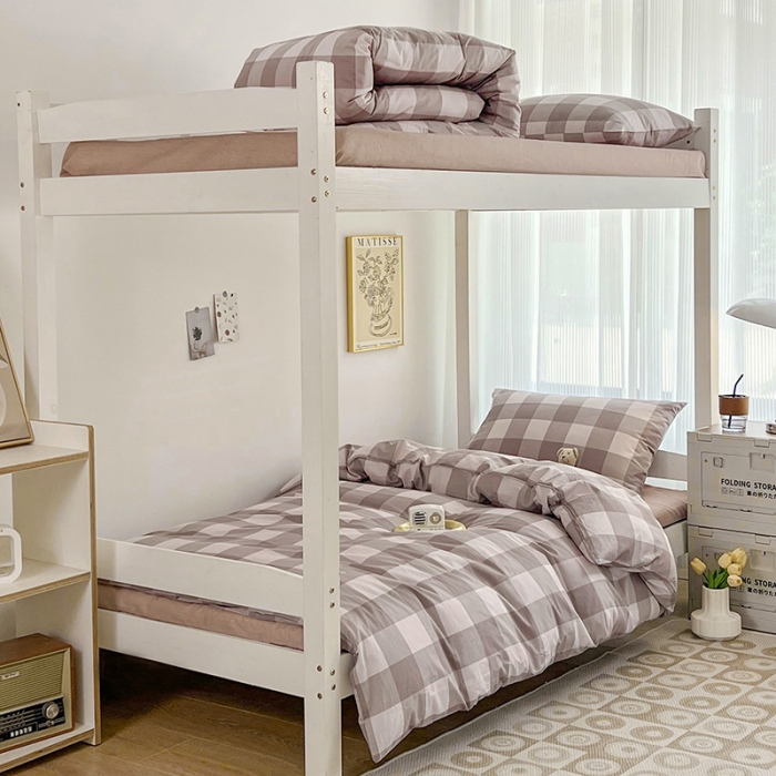 91家纺网 家纺一手货源 找家纺 昔可 2022新款开学季全棉卡通印花学生三件套 香雾粉格