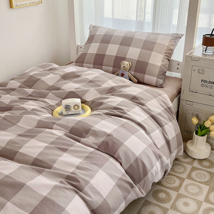 91家纺网 家纺一手货源 找家纺 昔可 2022新款开学季全棉卡通印花学生三件套 香雾粉格