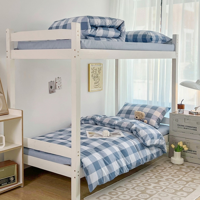 91家纺网 家纺一手货源 找家纺 昔可 2022新款开学季全棉卡通印花学生三件套 云雾蓝格