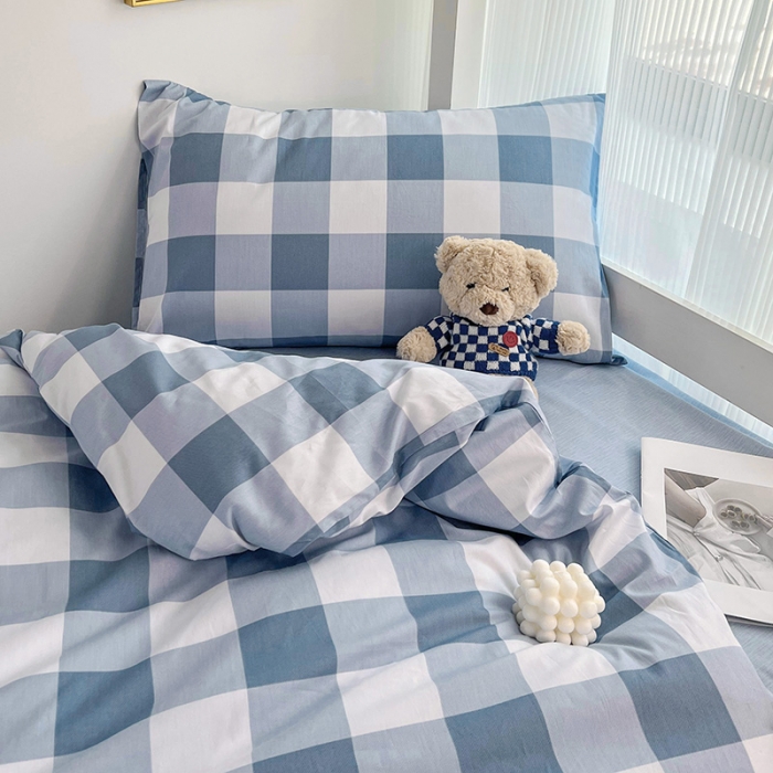 91家纺网 家纺一手货源 找家纺 昔可 2022新款开学季全棉卡通印花学生三件套 云雾蓝格