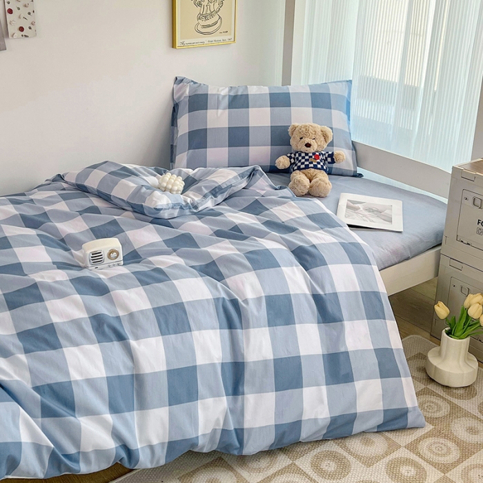 91家纺网 家纺一手货源 找家纺 昔可 2022新款开学季全棉卡通印花学生三件套 云雾蓝格