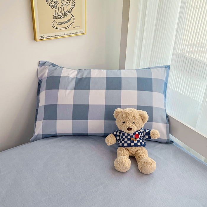 91家纺网 家纺一手货源 找家纺 昔可 2022新款开学季全棉卡通印花学生三件套 云雾蓝格