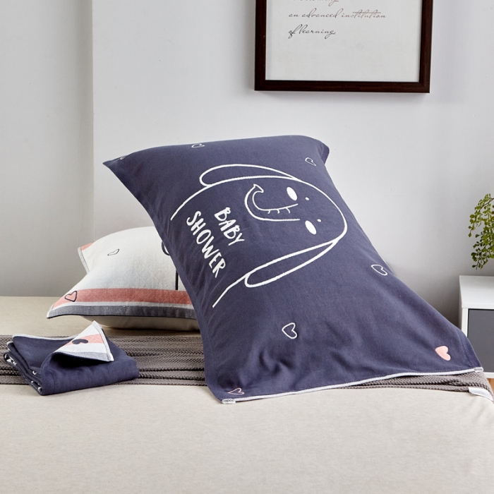 91家纺网 家纺一手货源 找家纺 朴尔2022新款朴尔纯色全棉三层定位枕巾（一对装） 呆萌小象墨兰