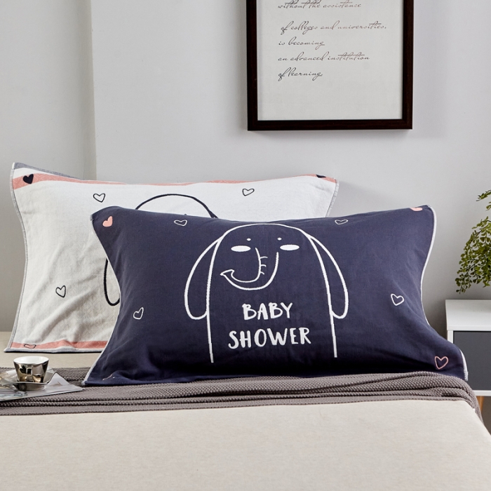 91家纺网 家纺一手货源 找家纺 朴尔2022新款朴尔纯色全棉三层定位枕巾（一对装） 呆萌小象墨兰