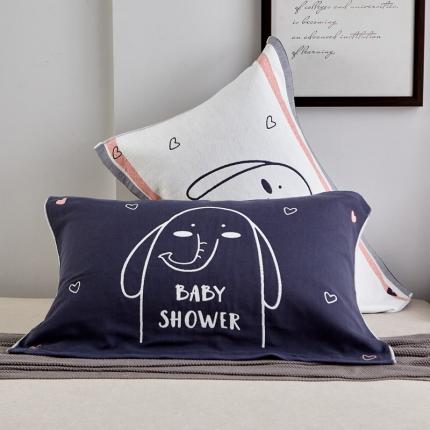 朴尔2022新款朴尔纯色全棉三层定位枕巾（一对装） 呆萌小象墨兰