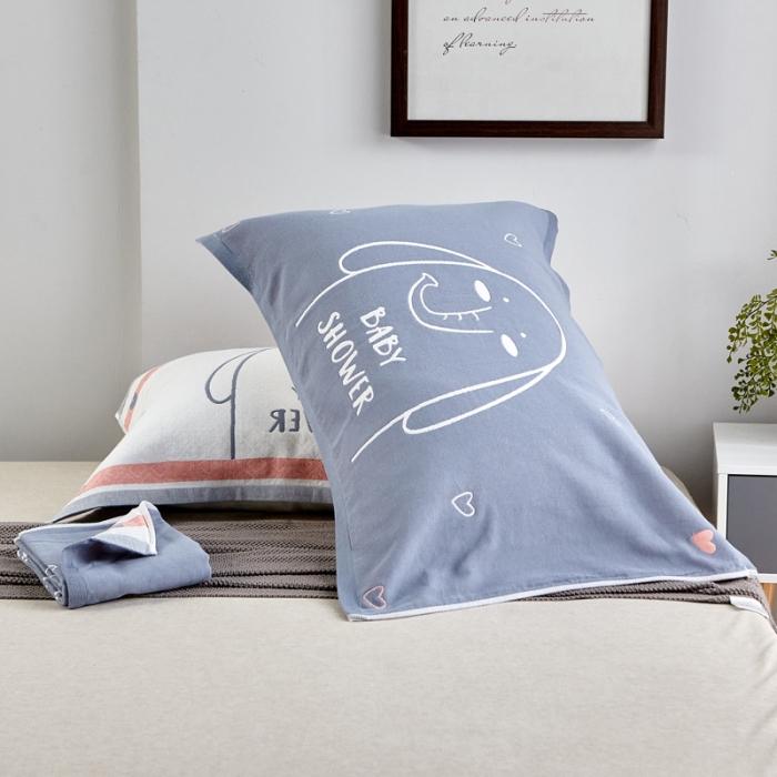 91家纺网 家纺一手货源 找家纺 朴尔2022新款朴尔纯色全棉三层定位枕巾（一对装） 呆萌小象浅蓝