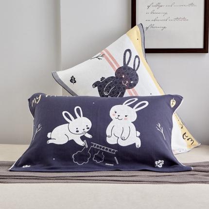 朴尔2022新款朴尔纯色全棉三层定位枕巾（一对装） 乖乖小兔墨兰