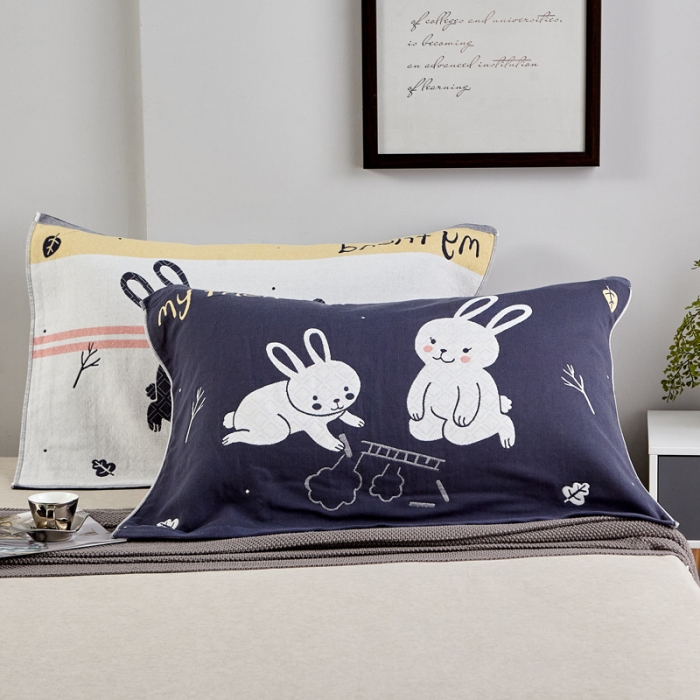 91家纺网 家纺一手货源 找家纺 朴尔2022新款朴尔纯色全棉三层定位枕巾（一对装） 乖乖小兔墨兰