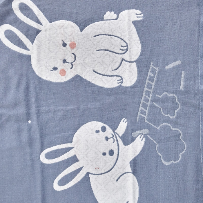 91家纺网 家纺一手货源 找家纺 朴尔2022新款朴尔纯色全棉三层定位枕巾（一对装） 乖乖小兔浅蓝