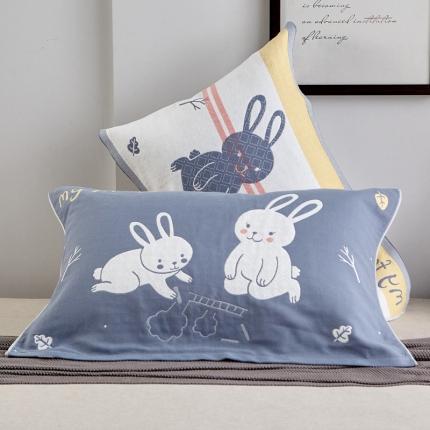 朴尔2022新款朴尔纯色全棉三层定位枕巾（一对装） 乖乖小兔浅蓝