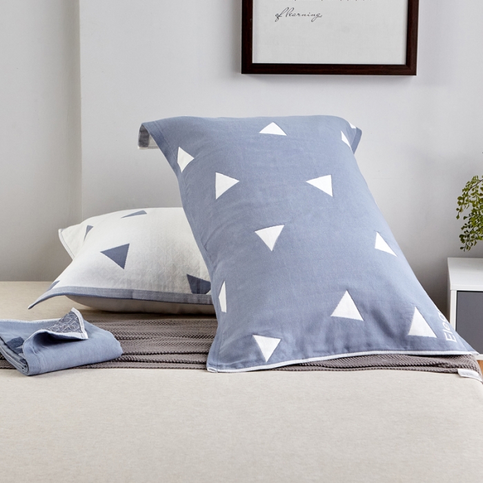 91家纺网 家纺一手货源 找家纺 朴尔2022新款朴尔纯色全棉三层定位枕巾（一对装） 冷感空间浅蓝