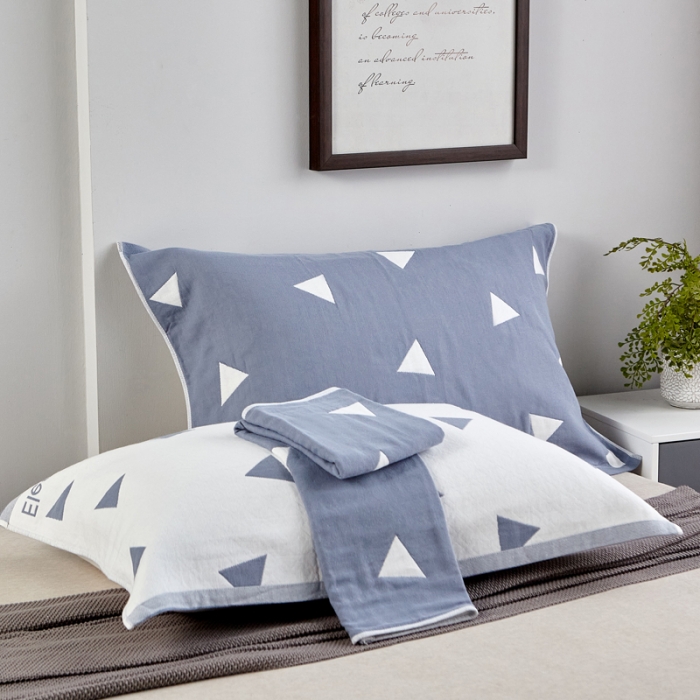 91家纺网 家纺一手货源 找家纺 朴尔2022新款朴尔纯色全棉三层定位枕巾（一对装） 冷感空间浅蓝