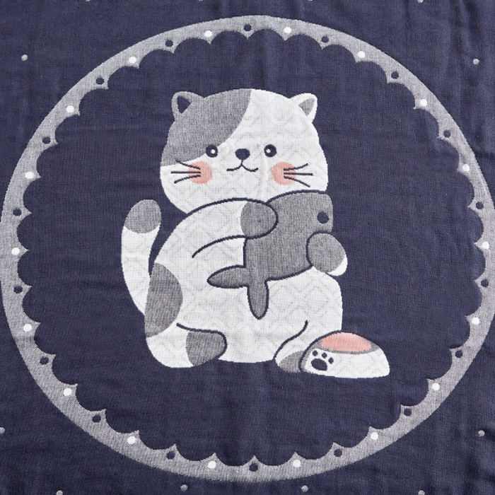 91家纺网 家纺一手货源 找家纺 朴尔2022新款朴尔纯色全棉三层定位枕巾（一对装） 幸运小猫墨兰