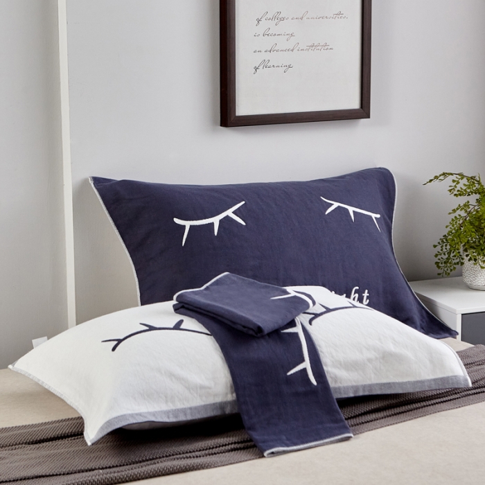 91家纺网 家纺一手货源 找家纺 朴尔2022新款朴尔纯色全棉三层定位枕巾（一对装） 睡眼墨兰