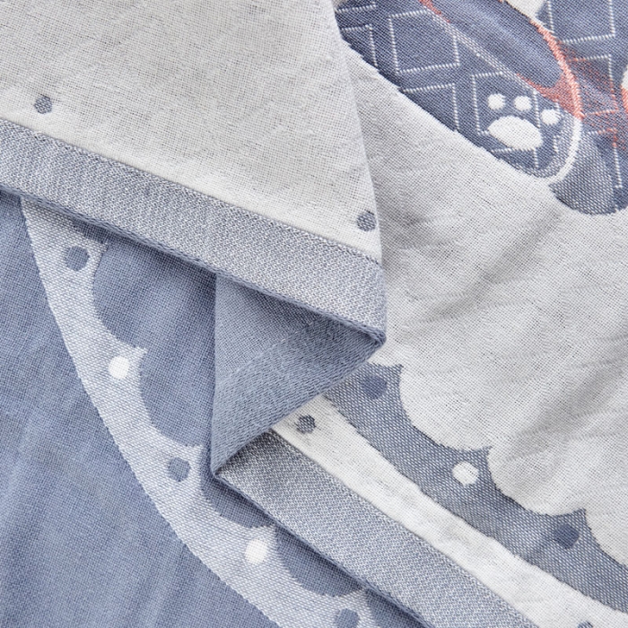 91家纺网 家纺一手货源 找家纺 朴尔2022新款朴尔纯色全棉三层定位枕巾（一对装） 幸运小猫浅蓝