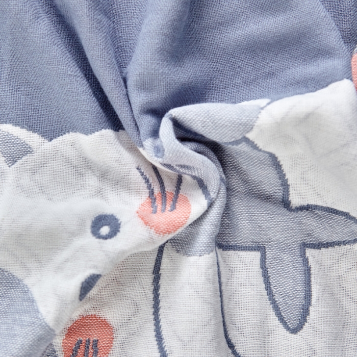 91家纺网 家纺一手货源 找家纺 朴尔2022新款朴尔纯色全棉三层定位枕巾（一对装） 幸运小猫浅蓝