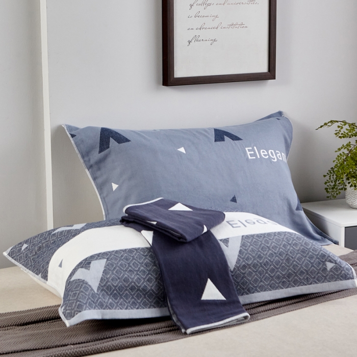 91家纺网 家纺一手货源 找家纺 朴尔2022新款朴尔纯色全棉三层定位枕巾（一对装） 优雅三角