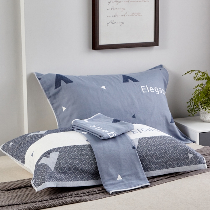 91家纺网 家纺一手货源 找家纺 朴尔2022新款朴尔纯色全棉三层定位枕巾（一对装） 优雅三角