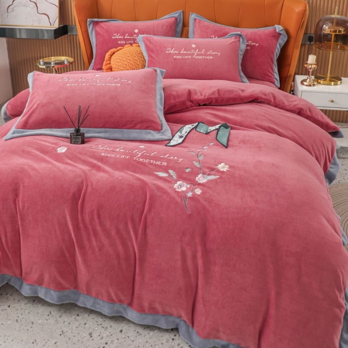 91家纺网 家纺一手货源 找家纺 优姿家纺 2022新款拼角10斤牛奶绒四件套 暗香-豆沙