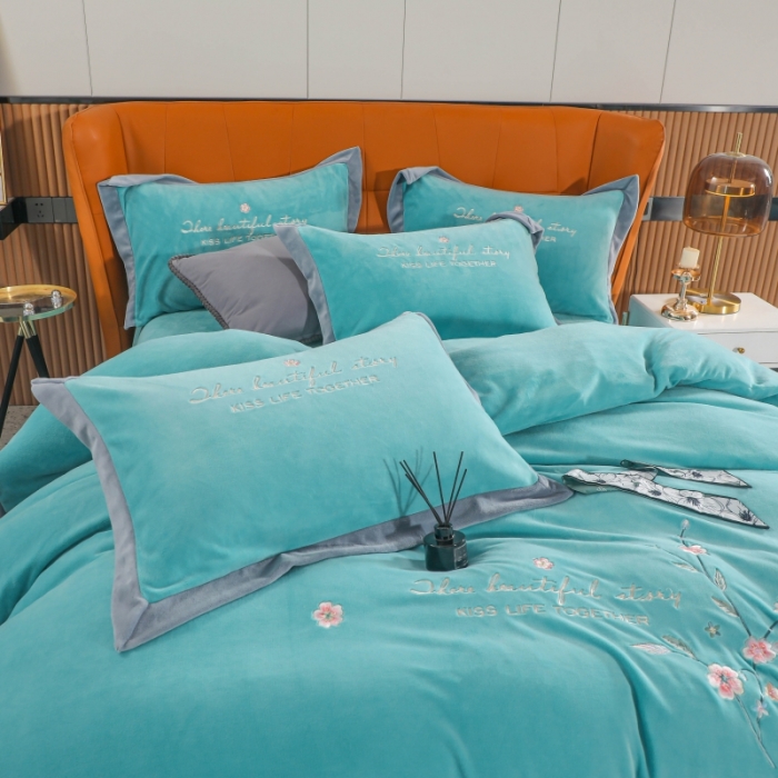 91家纺网 家纺一手货源 找家纺 优姿家纺 2022新款拼角10斤牛奶绒四件套 暗香-湖兰