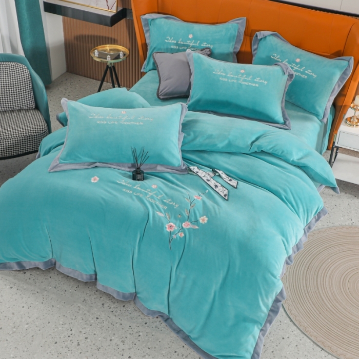 91家纺网 家纺一手货源 找家纺 优姿家纺 2022新款拼角10斤牛奶绒四件套 暗香-湖兰