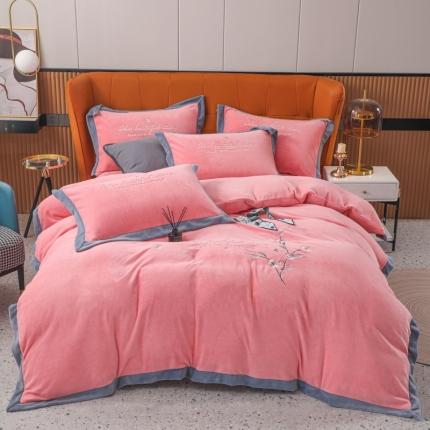 优姿家纺 2022新款拼角10斤牛奶绒四件套 暗香-少女粉