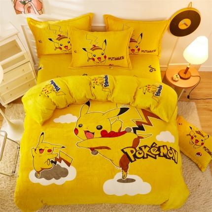 91家纺网 家纺一手货源 找家纺 2024新款卡通法莱绒牛奶绒珊瑚绒四件套升级版淘气皮卡升级款