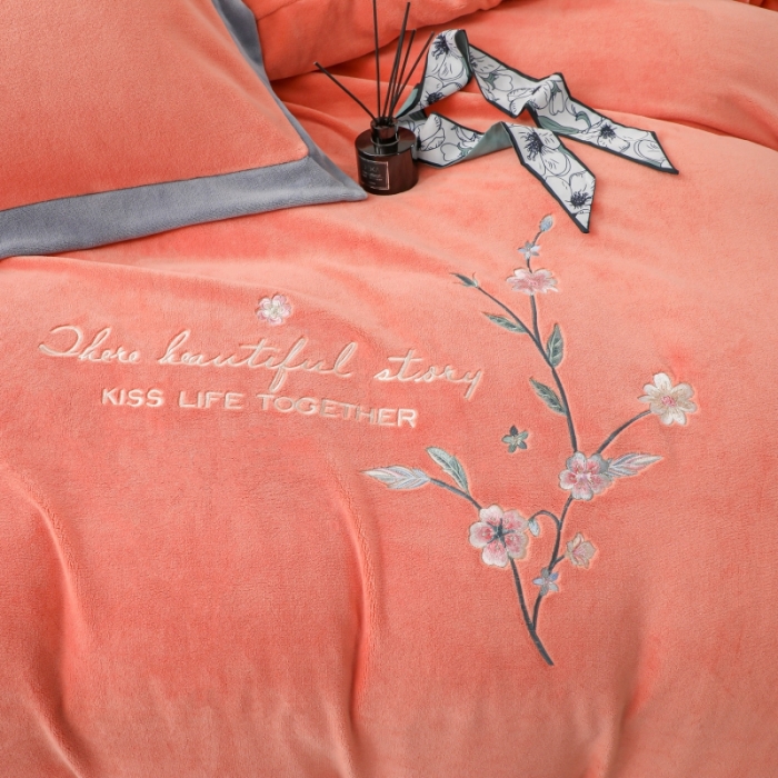 91家纺网 家纺一手货源 找家纺 优姿家纺 2022新款拼角10斤牛奶绒四件套 暗香-香妃桔