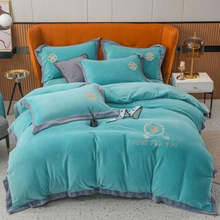 优姿家纺 2022新款拼角10斤牛奶绒四件套 相约时尚-湖兰