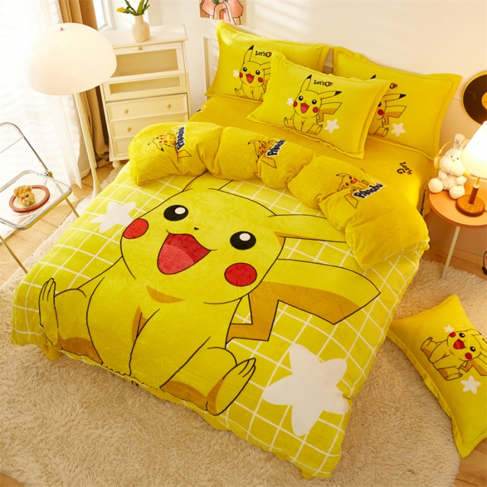 91家纺网 家纺一手货源 找家纺 2024新款卡通法莱绒牛奶绒珊瑚绒四件套升级版星星皮卡升级款