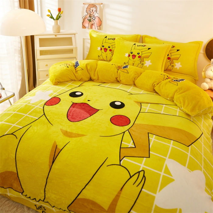 91家纺网 家纺一手货源 找家纺 2024新款卡通法莱绒牛奶绒珊瑚绒四件套升级版星星皮卡升级款