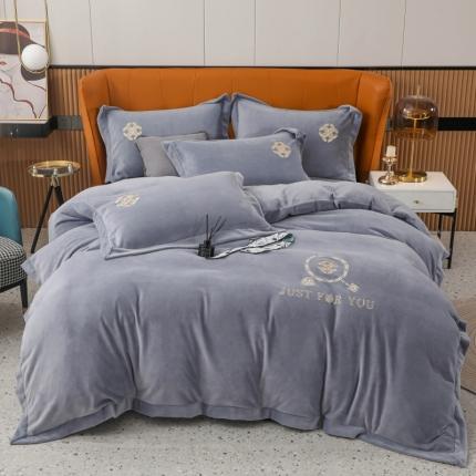 优姿家纺 2022新款拼角10斤牛奶绒四件套 相约时尚-太空灰