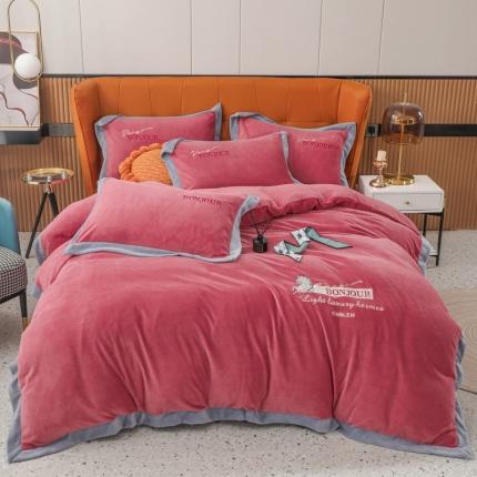 优姿家纺 2022新款拼角10斤牛奶绒四件套 重温经典-豆沙