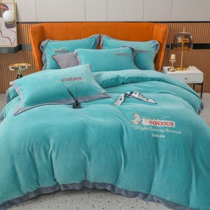 优姿家纺 2022新款拼角10斤牛奶绒四件套 重温经典-湖兰