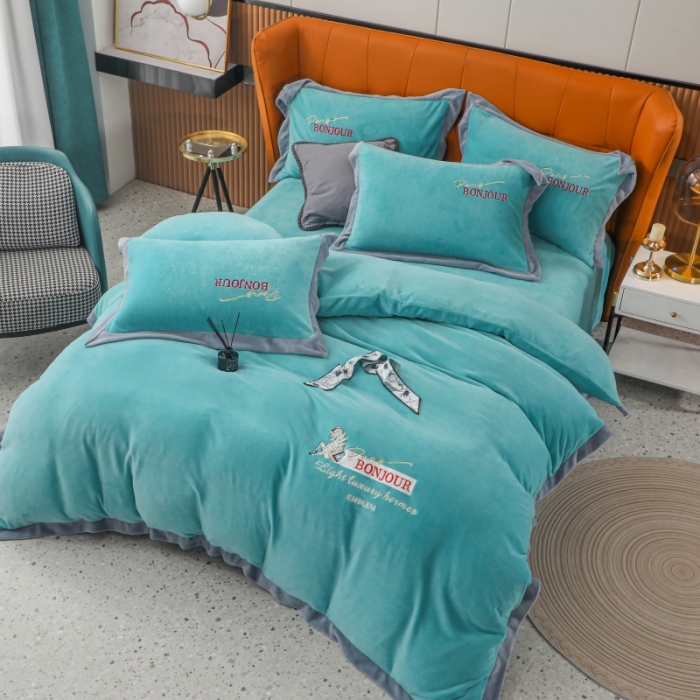 91家纺网 家纺一手货源 找家纺 优姿家纺 2022新款拼角10斤牛奶绒四件套 重温经典-湖兰