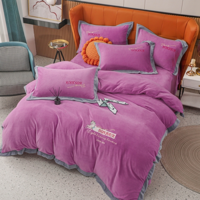 91家纺网 家纺一手货源 找家纺 优姿家纺 2022新款拼角10斤牛奶绒四件套 重温经典-千代紫