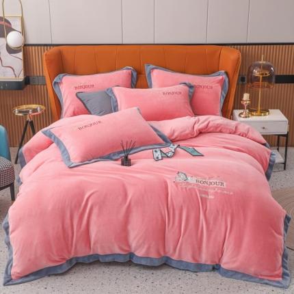 优姿家纺 2022新款拼角10斤牛奶绒四件套 重温经典-少女粉