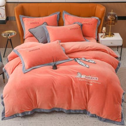 优姿家纺 2022新款拼角10斤牛奶绒四件套 重温经典-香妃桔