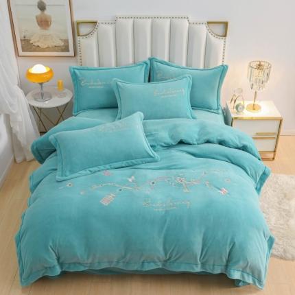 优姿家纺 2022新款宽边10斤牛奶绒四件套 爱情密码-孔雀蓝