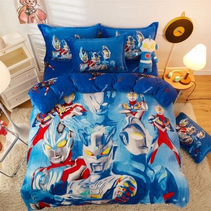 91家纺网 家纺一手货源 找家纺 2024新款卡通法莱绒牛奶绒珊瑚绒四件套升级版宇宙英雄升级款