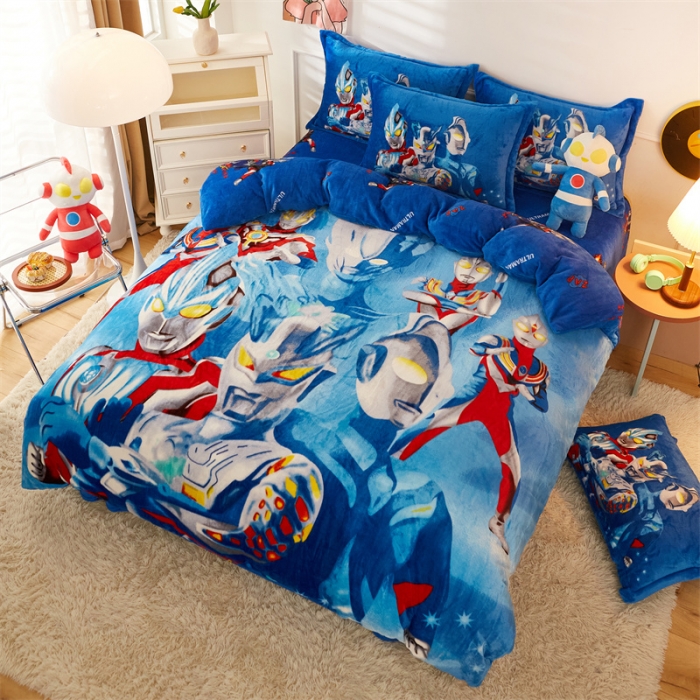 91家纺网 家纺一手货源 找家纺 2024新款卡通法莱绒牛奶绒珊瑚绒四件套升级版宇宙英雄升级款