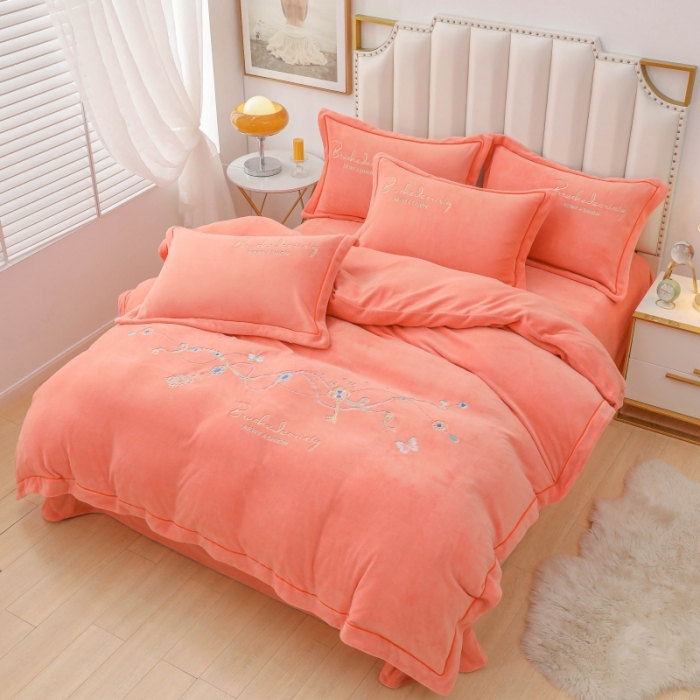 91家纺网 家纺一手货源 找家纺 优姿家纺 2022新款宽边10斤牛奶绒四件套 爱情密码-香妃桔